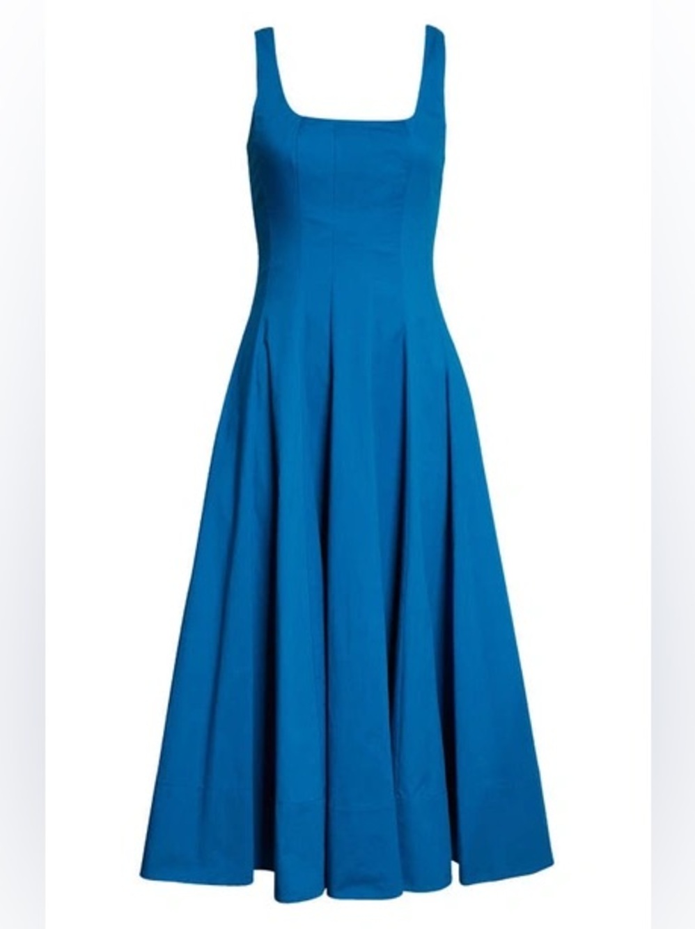 STAUD Wells Stretch Cotton Poplin Midi Fit & Flare Dress in Island Blue